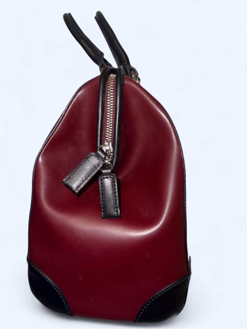 Iacucci Burgundy and Black Top-Handle Leather Tote - Picture 3 of 8